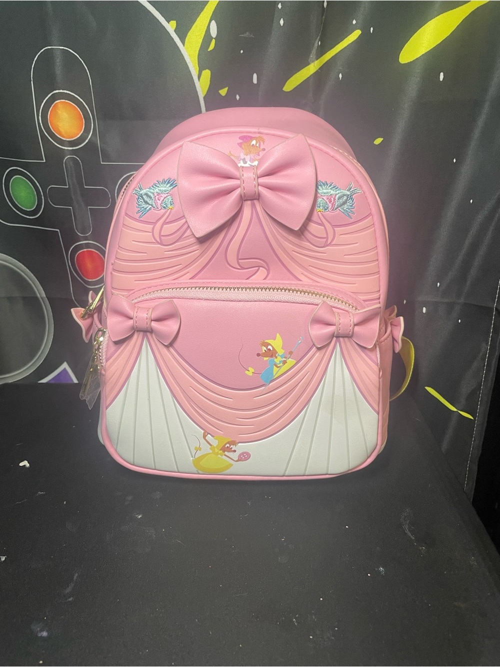 Pink Bow Mini Backpack with Cute Cartoon Print